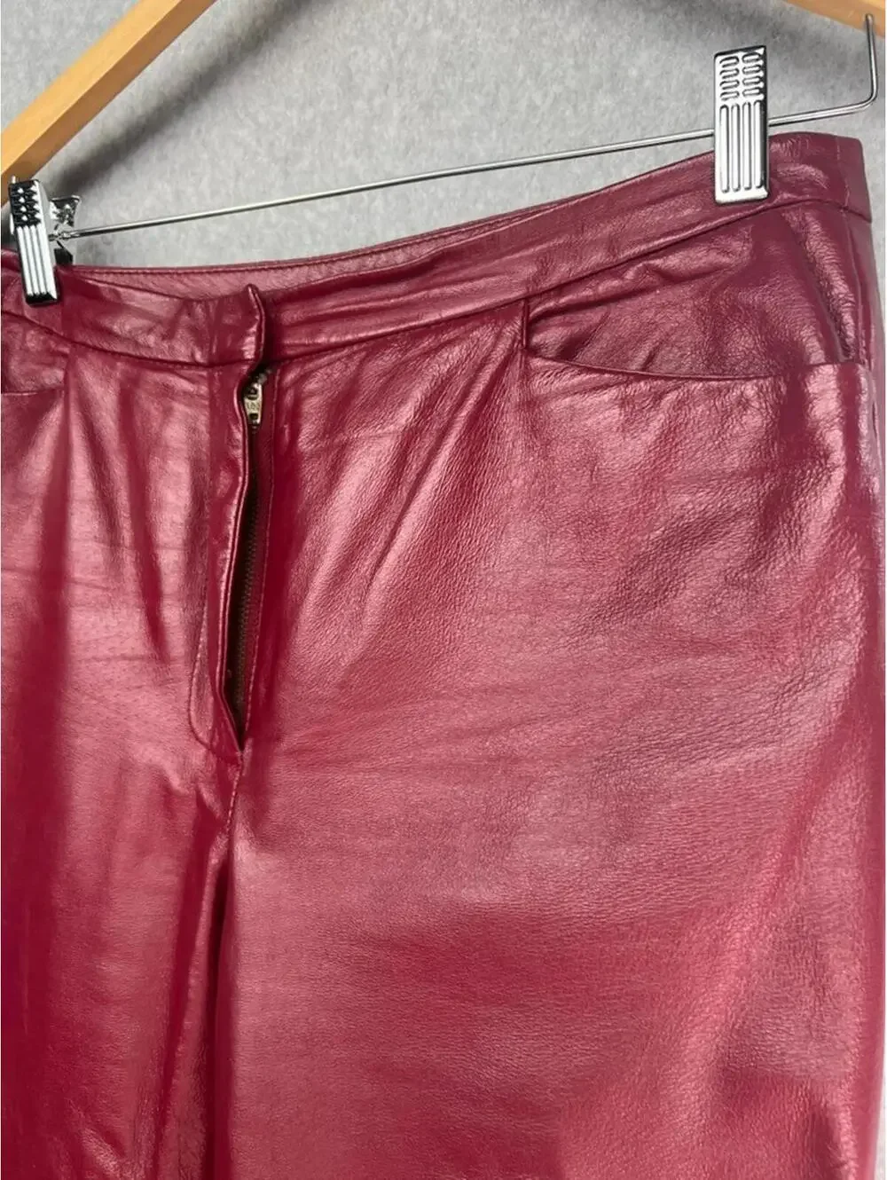 Vintage 90s Womens High Rise Leather Pants Size 10 Straight Leg Deep Red Casual